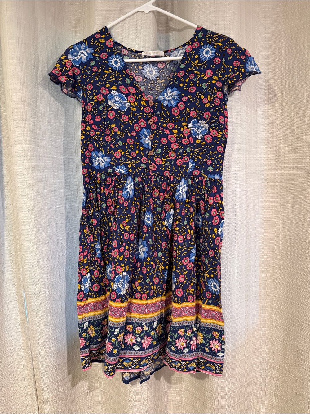 Floral Navy Short Sleeve V-Neck Dress